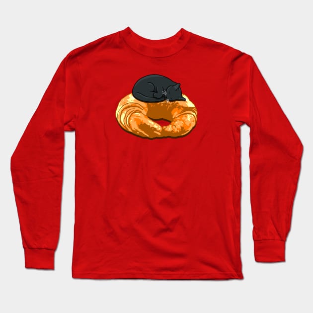 Croissant Black Cat Long Sleeve T-Shirt by CCDesign